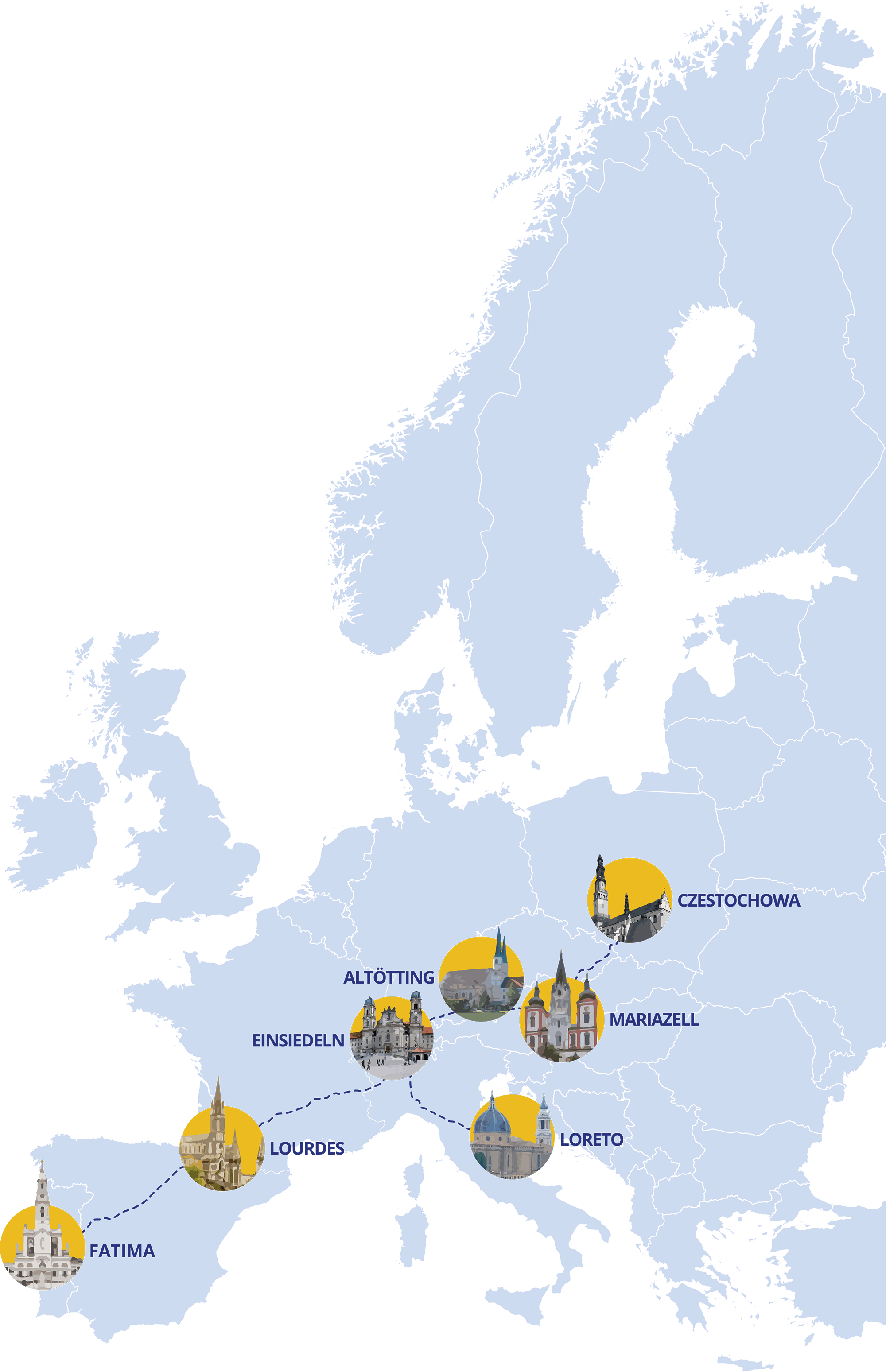 Shrines of Europe cities map